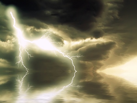 thunderstorm and lightning over the seaの写真素材