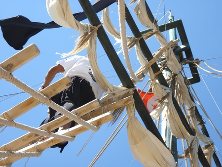 the masts of a ship and the sailorの写真素材