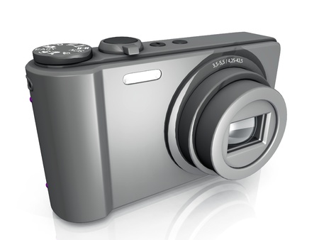 compact  camera on a white backgroundの写真素材