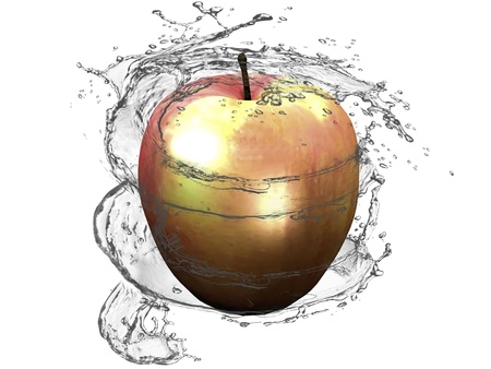 apple and water jet on  a white backgroundの写真素材