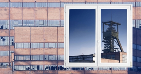 brick and glass facadeの写真素材