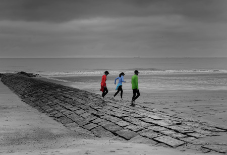 jogging on the beachの写真素材