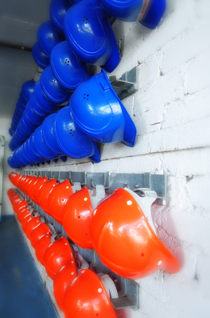 safety helmet orange and blueの写真素材