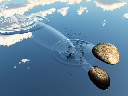 Ricochet of a stone on the waterの写真素材