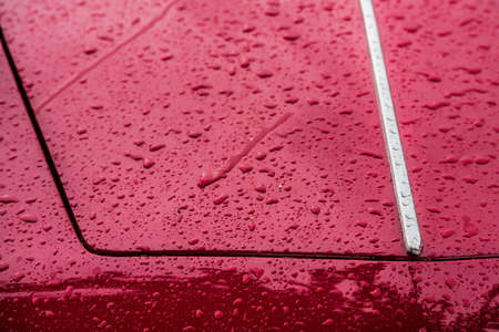red car body and rainの写真素材