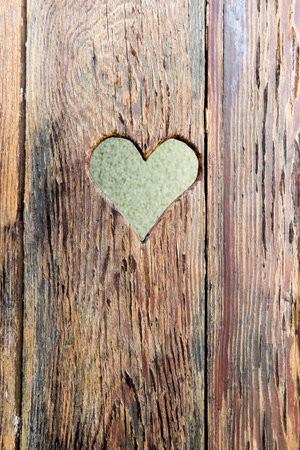 heart cut in woodの写真素材