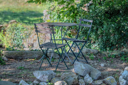 vintage metal table and chairsの写真素材