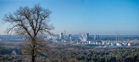 industry and tree in panoramaの写真素材