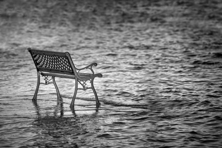 flooded wrought iron benchの写真素材