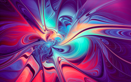 abstract fractal, red-blue wavy liquid paint mixの写真素材