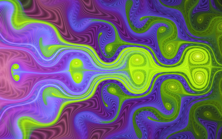abstract fractal background, vivid green and violet waves and swirlsの写真素材