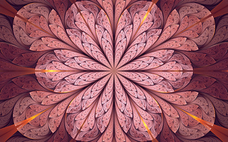 Abstract fractal background, red-lilac mosaic ornamental pattern with curved stripesの写真素材