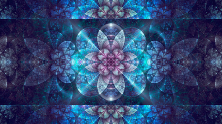 Abstract fractal, blue mosaic decorative shining flowerの写真素材