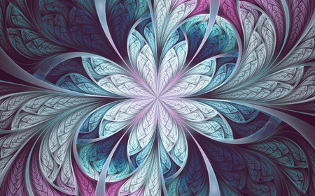 Abstract fractal background, blue-purple mosaic ornamental pattern with curved stripesの写真素材