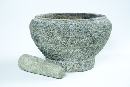 Mortar and pestle on white backgroundの写真素材