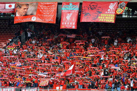 KUALA LUMPUR - JULY 16   Liverpool football club fans sing 