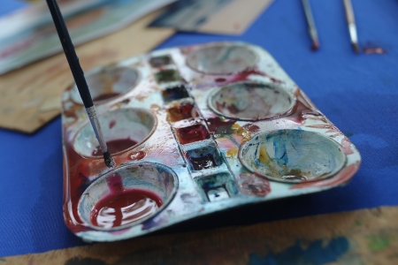 Dirty Colour Tray on real situationの写真素材