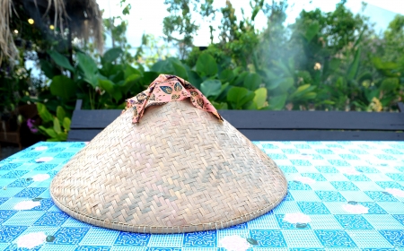 straw decoration food cover on the tableの写真素材