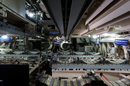 MELAKA, MALAYSIA -DEC 27, 2013: Inside submarine SMD Ouessant Agusta 70 converted into submarine museum display to public in Klebang, Melaka. The Agusta 70 was built in 1978 in France.                            のeditorial素材