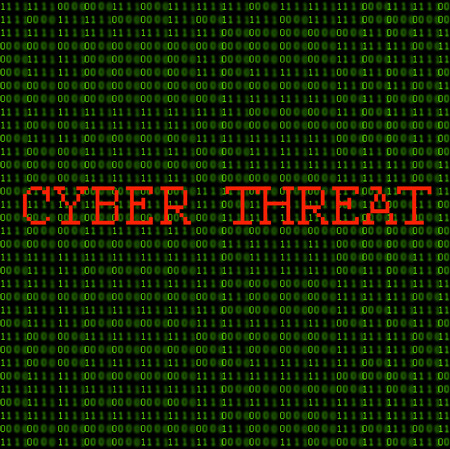 Green binary code with the words \\\"Cyber Threat\\\" on a black background.の写真素材