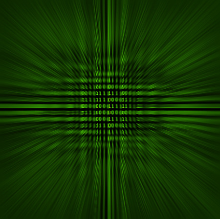 Binary Vortex. Green binary code on a black background blurred to represent speed, quickly changing technologies and many other technology concepts.の写真素材