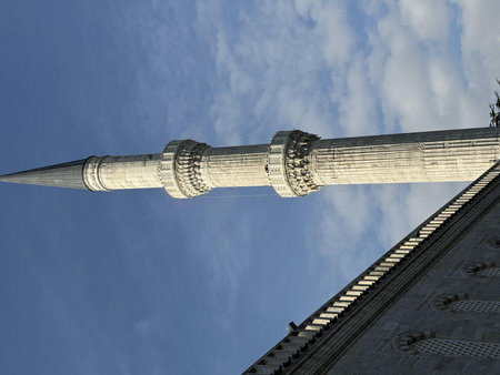 View of the minaret of the Blue Mosque in Istanbul, Turkeyの写真素材