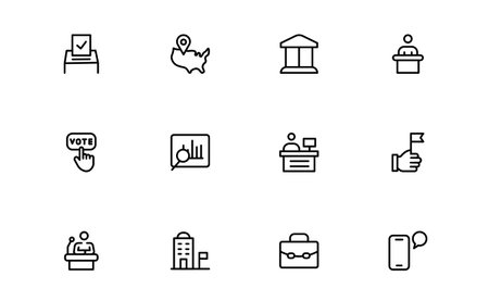 Political Activism icon set. Political Activism Modern Line Icon Set offers professional modern minimal vector graphics for civic participation and protests.のイラスト素材