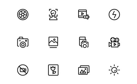 Photography icon set. Photography Professional Line Icon Pack includes modern clean vector icons for...