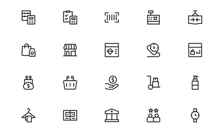 Feedback icon set. Feedback Professional Line Icon Pack with demographic and consumer opinion elements for marketing research and target audience identification.のイラスト素材