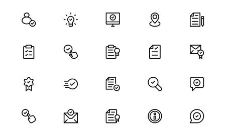 Approval icon set. Approval Modern Line Icon Pack with trophy, winner, and success graphics for achievement milestones and project completion.のイラスト素材