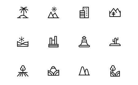 Nature Photography icon set. Nature Photography professional line vector icon collection with minimal and unique icons illustrating plants, wildlife, and natural landscapes.
のイラスト素材