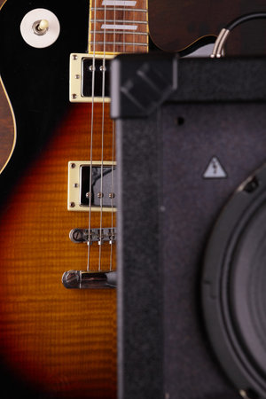 Electric Guitar and Amplifier Vintage Close Up. All for Rock.
