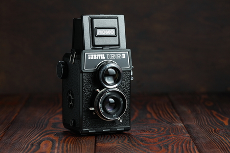 MOSCOW, RUSSIA, APRIL 10, 2017. The old Soviet TLR camera Lubitel 166B, released 1987.のeditorial素材