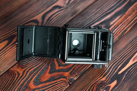 MOSCOW, RUSSIA, APRIL 10, 2017. The old Soviet TLR camera Lubitel 166B, released 1987.のeditorial素材