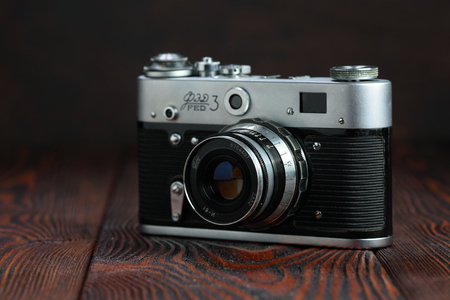 MOSCOW, RUSSIA, APRIL 10, 2017. The old Soviet rangefinder camera FED-3, released1967.のeditorial素材