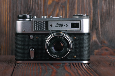 MOSCOW, RUSSIA, APRIL 11, 2017. The old Soviet rangefinder camera FED-5, released1984.のeditorial素材