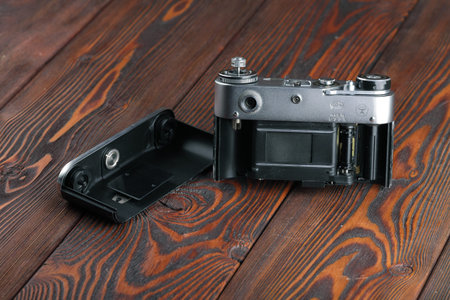 MOSCOW, RUSSIA, APRIL 11, 2017. The old Soviet rangefinder camera FED-5, released1984.のeditorial素材