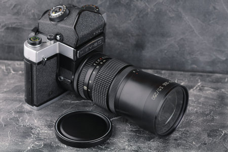 MOSCOW, RUSSIA, APRIL 13, 2017. The old Soviet Medium format SLR camera Kiev-6C, released1983.