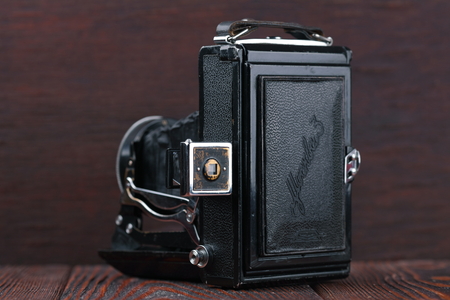 MOSCOW, RUSSIA, APRIL 14, 2017. The old Soviet medium format scaling camera Moskwa-3, released1951.のeditorial素材