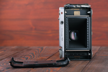 MOSCOW, RUSSIA, APRIL 14, 2017. The old Soviet medium format rangefinder camera Moskwa-5, released1957.のeditorial素材