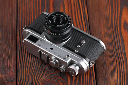 MOSCOW, RUSSIA, APRIL 15, 2017. The old Soviet rangefinder cameras Zorki-4, released1972.のeditorial素材