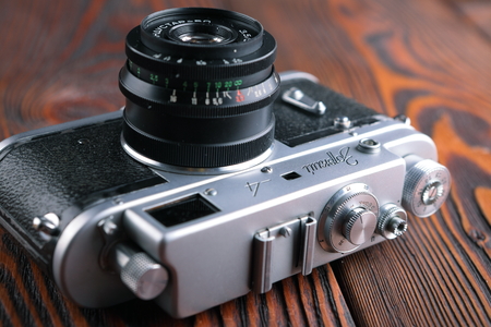 MOSCOW, RUSSIA, APRIL 15, 2017. The old Soviet rangefinder cameras Zorki-4, released1960.のeditorial素材