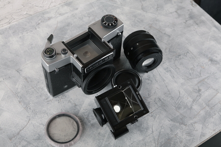 MOSCOW, RUSSIA, APRIL 13, 2017. The old Soviet Medium format SLR camera Kiev-6C, released1982.のeditorial素材