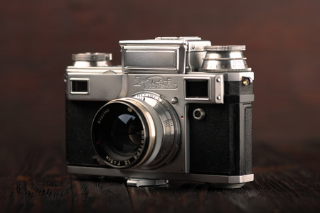 MOSCOW, RUSSIA, APRIL 18, 2017. The old Soviet rangefinder camera Contax-3, Kiev-3A, released 1957.のeditorial素材