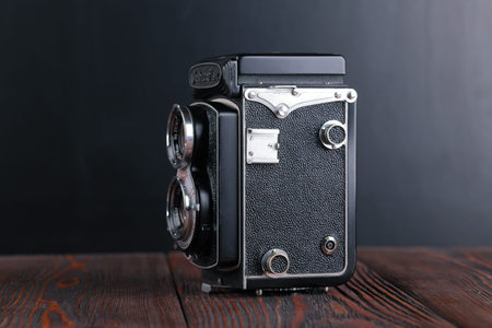 MOSCOW, RUSSIA, APRIL 19, 2017. The old Japan medium-format TLR camera Yashicaflex Model-C,...