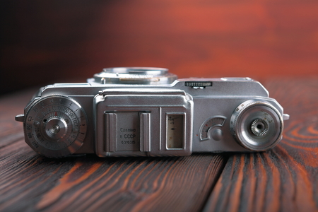 MOSCOW, RUSSIA, APRIL 19, 2017. The old Soviet rangefinder camera Contax-3a, Kiev-4, released 1963.のeditorial素材
