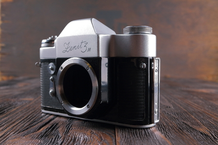 MOSCOW, RUSSIA, APRIL 20, 2017. The old Soviet 35 mm SLR camera Zenit 3M, released1968.のeditorial素材