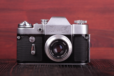 MOSCOW, RUSSIA, APRIL 20, 2017. The old Soviet 35 mm SLR camera Zenit 3M, released1966.のeditorial素材