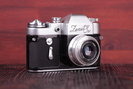 MOSCOW, RUSSIA, APRIL 20, 2017. The old Soviet 35 mm SLR camera Zenit 3M, released1966.のeditorial素材