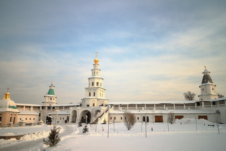 Istra district, Moscow region, Russia, january 15, 2021. One of the Great Monasteries of Russia. New Jerusalem Monastery winter in the snow.のeditorial素材